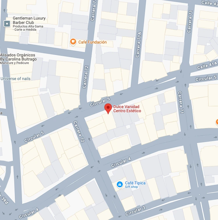 Mapa de la ubicación del salón de uñas Sweet Vanity Nail Salon en Laureles, Medellín, con servicios de manicure y pedicure